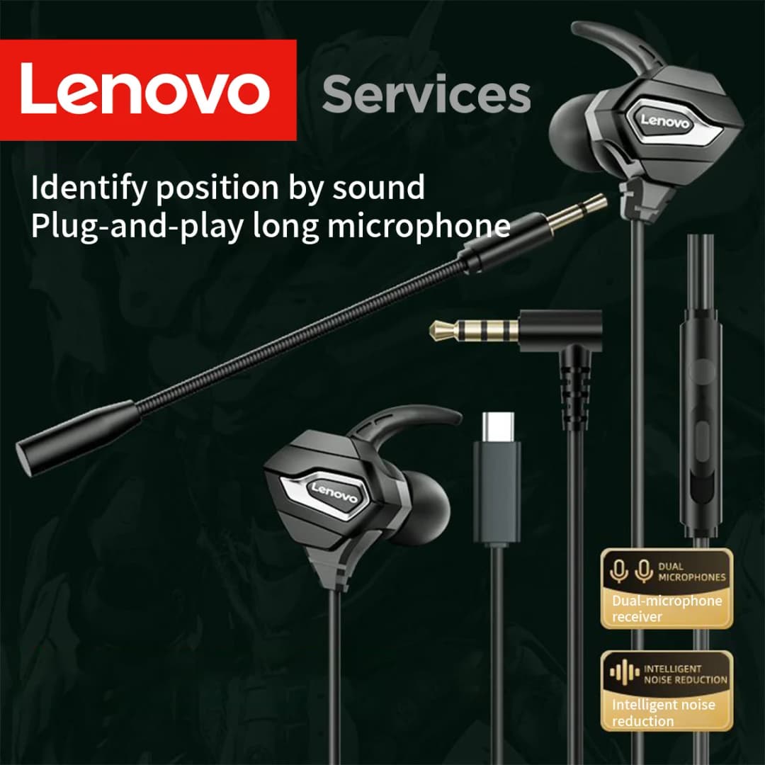 Lenovo In-Ear Gaming Low Latency Anc Headset Dual Microphone Noise Cancelling Type-C/3.5Mm Earphones for Gamer Tablet Pc Game