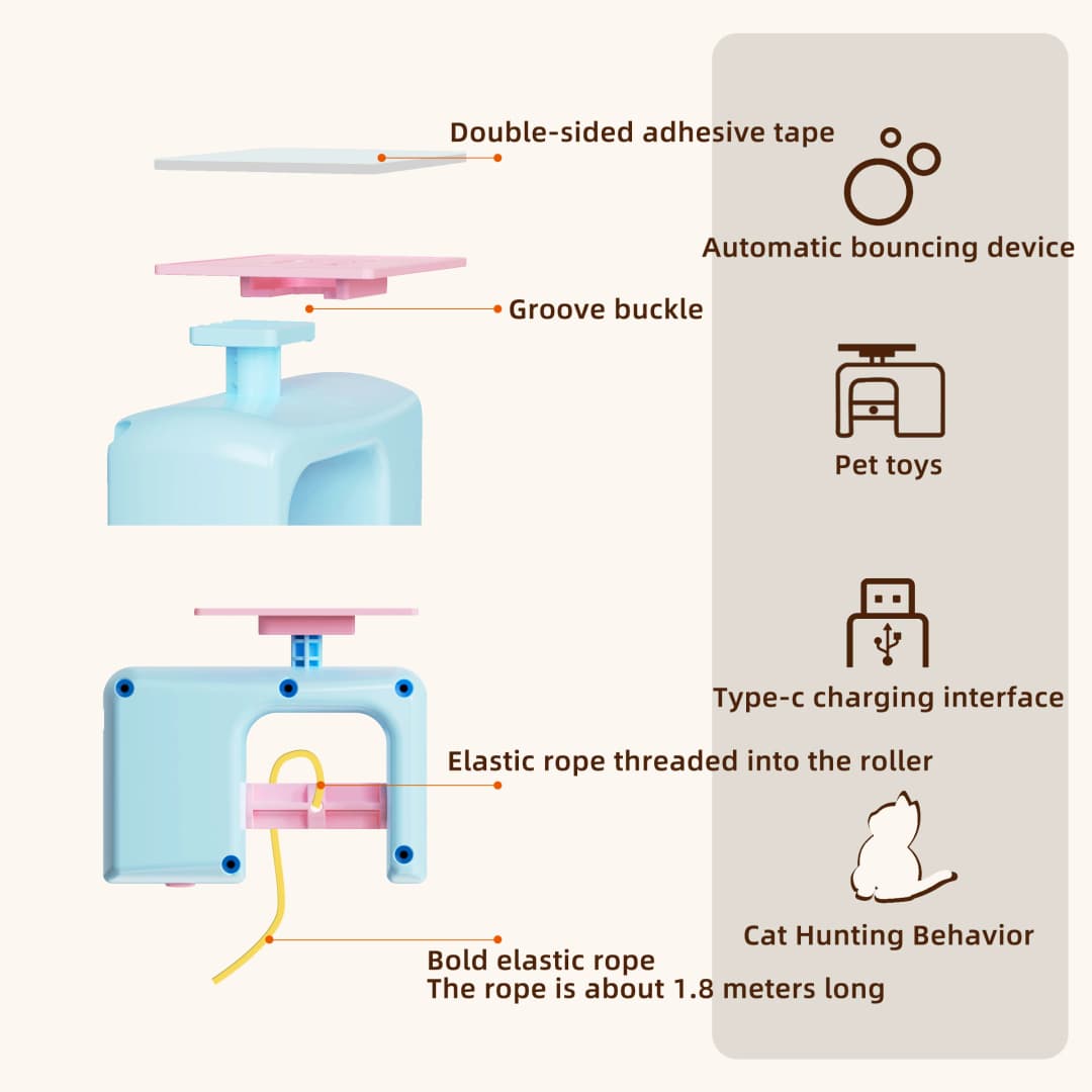 لعبة ريشة أرجوحة تلقائية للقطة لعبة ذكية معلقة على الباب مشاكس كهربائي للحيوانات الأليفة ترفيه ذاتي للقطط المنزلية - 6