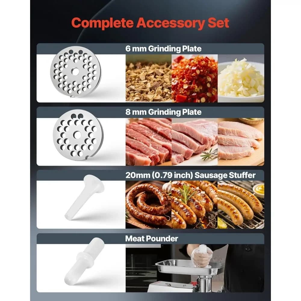 Commercial Electric Meat Grinder 7 lbs/min #12 Stainless Steel Mincer with Complete Accessories VEVOR 7 lbs/min Electric - 3