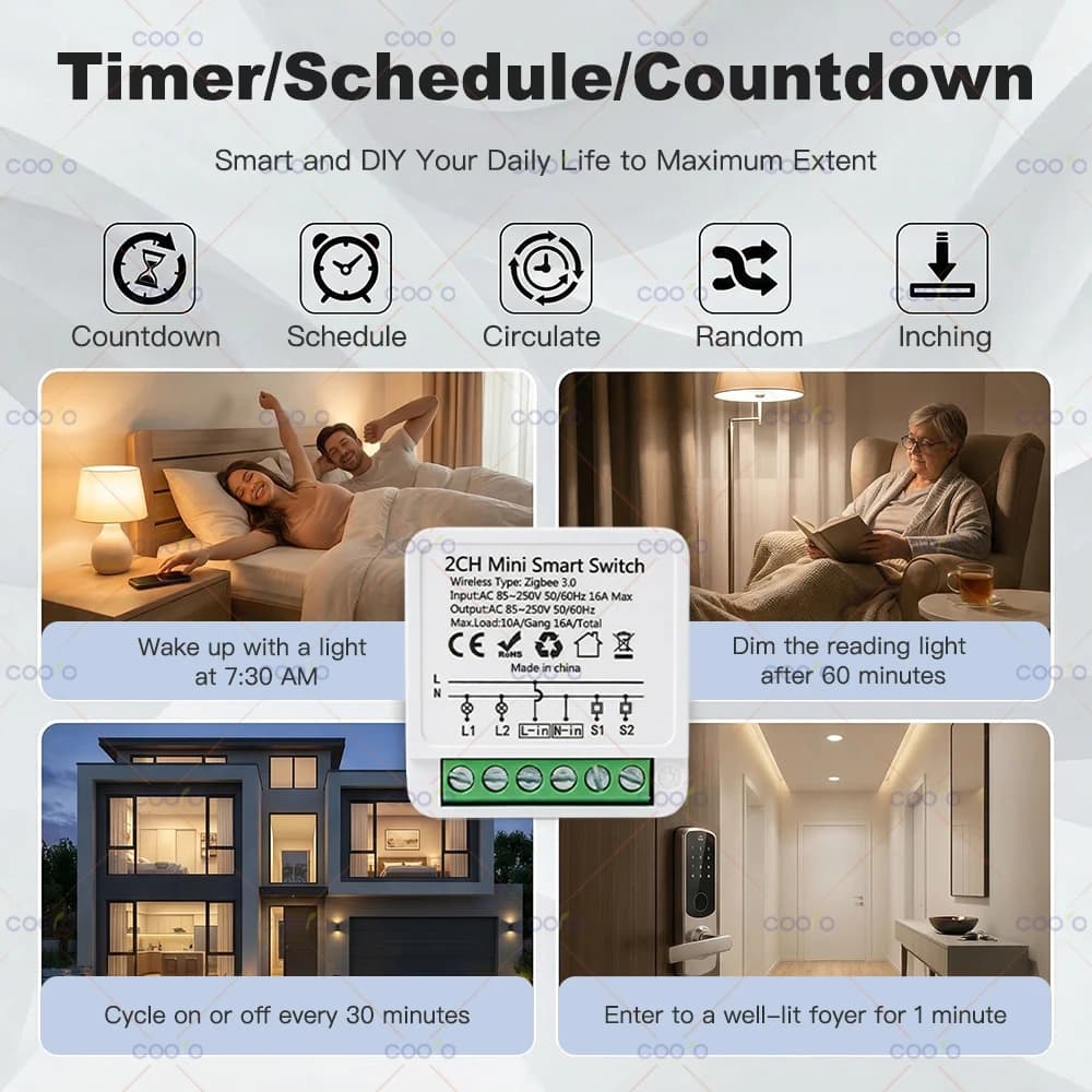Zigbee 16A 1CH/2CH Smart Switch Breaker Mini Smart Home Relay Automation Module works with Tuya Hub Smart Life Alexa Google Home - 4