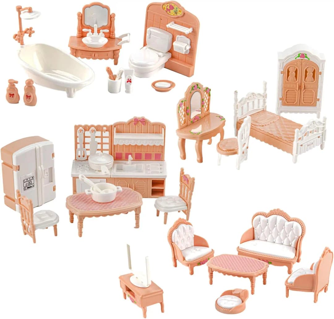 Dollhouse Furniture Set Accessories Doll House Mini Furniture Pretend Play Bedroom Living Room Bathroom Kitchen Kids Birthday - 4