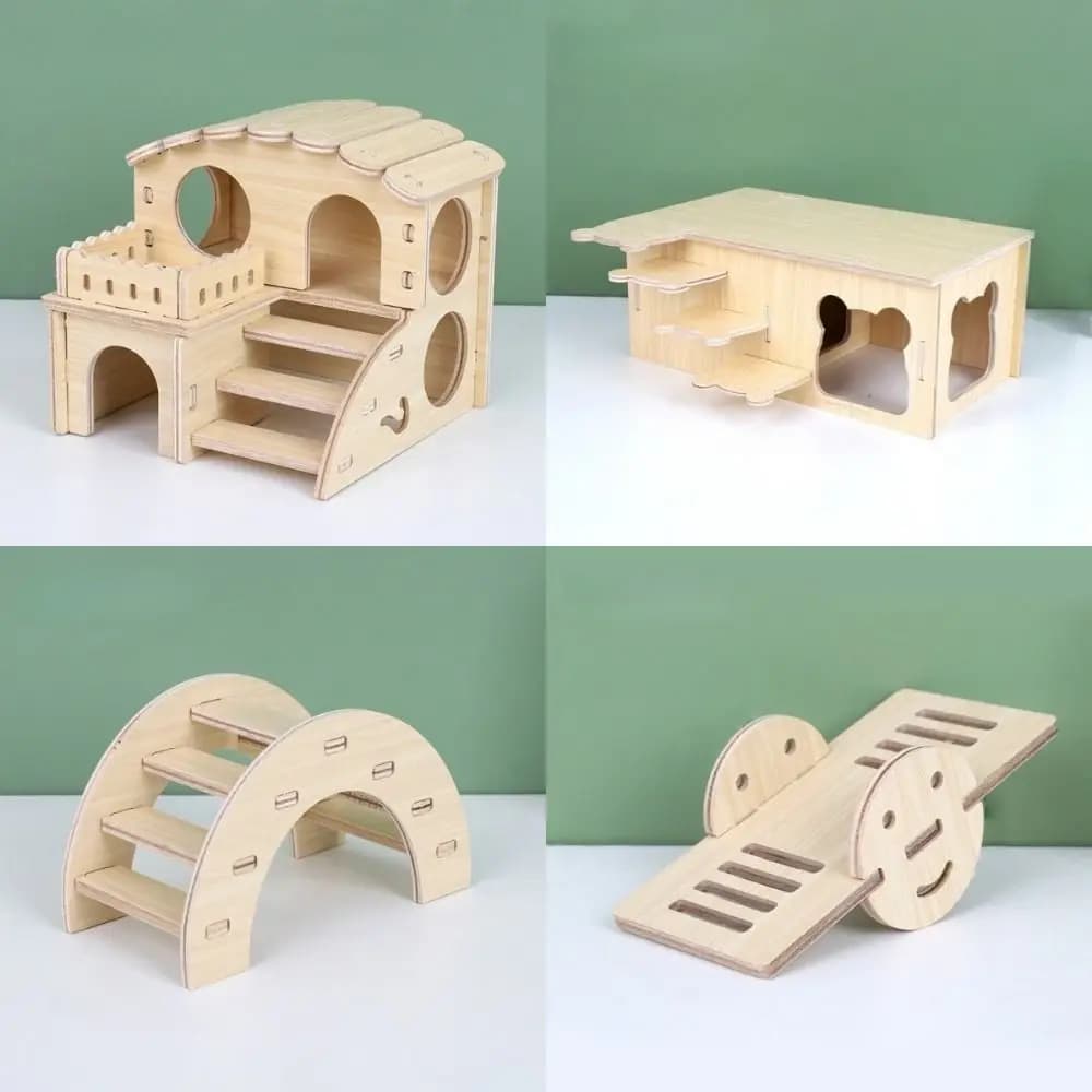 New Wooden Hamster Villa Chewable Easy to Install Platform House Durable Cage Accessories Hamster Climb Pet Supplies - 2