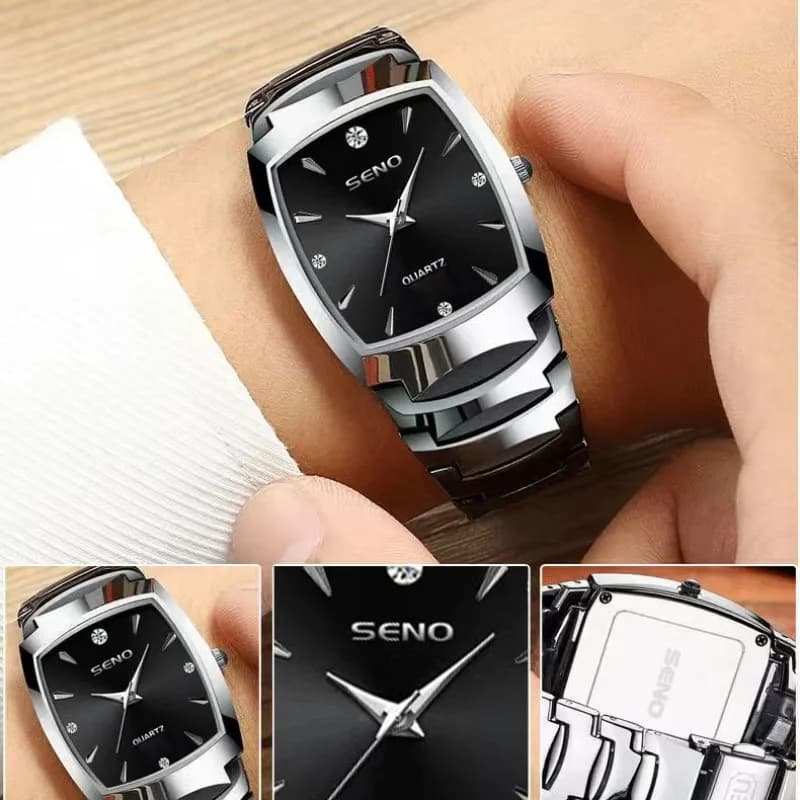 ساعة فاخرة للرجال، ساعة يد كوارتز مربعة كلاسيكية، فولاذ مقاوم للصدأ، مضيئة، مقاومة للماء، هدية - 5