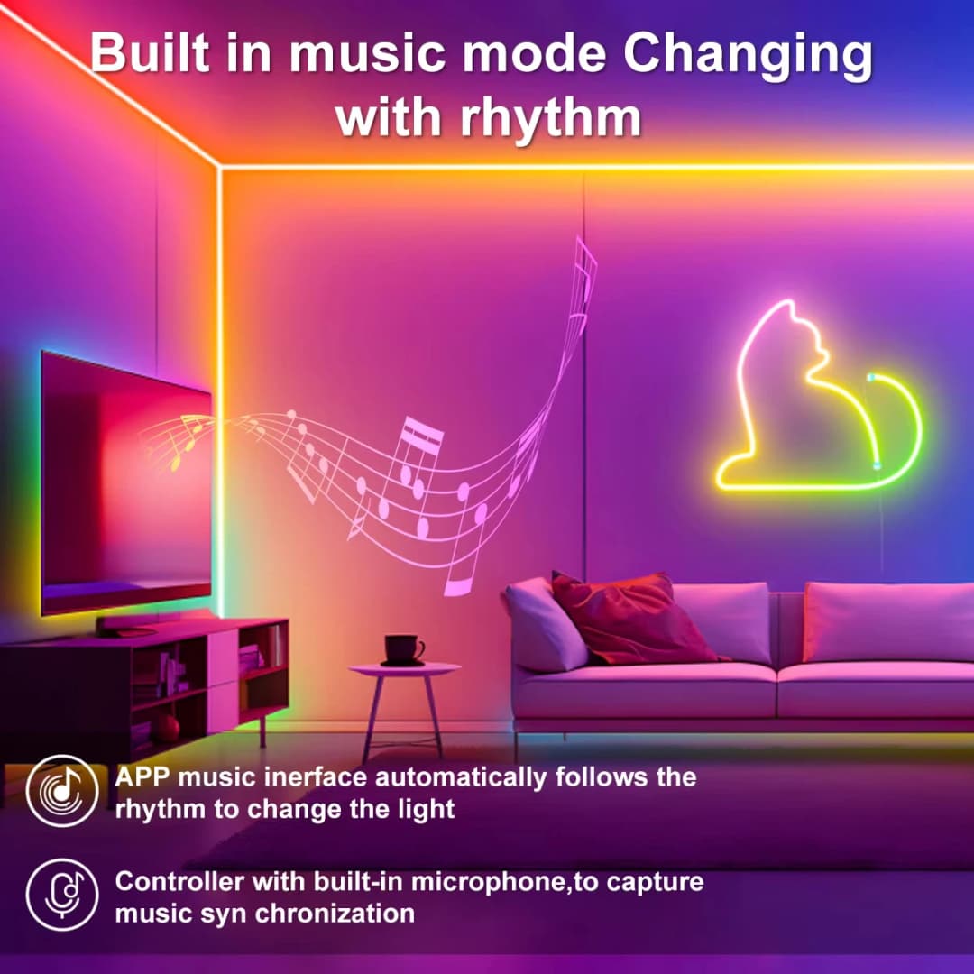 5V Smart RGB Neon Light Strip USB App/Remote Control Music Sync Waterproof Flexible Neon Strip for Bedroom Game Party Decoration - 5