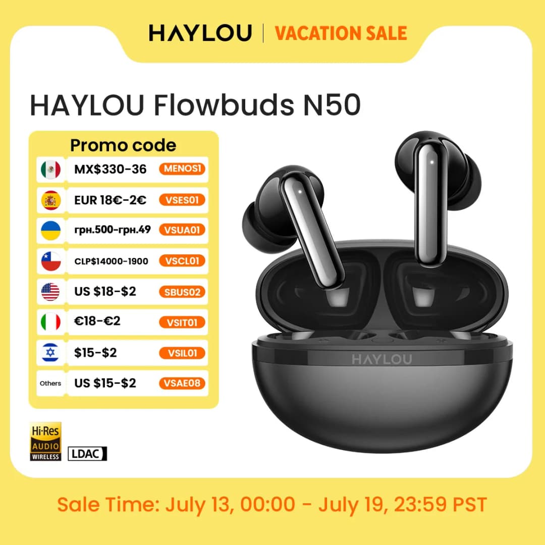 HAYLOU Flowbuds N50 ANC Bluetooth 6.0 Wireless Earphones Active Noise Cancellation 6 Mics AI Claer Call Earbuds 32H Playtime
