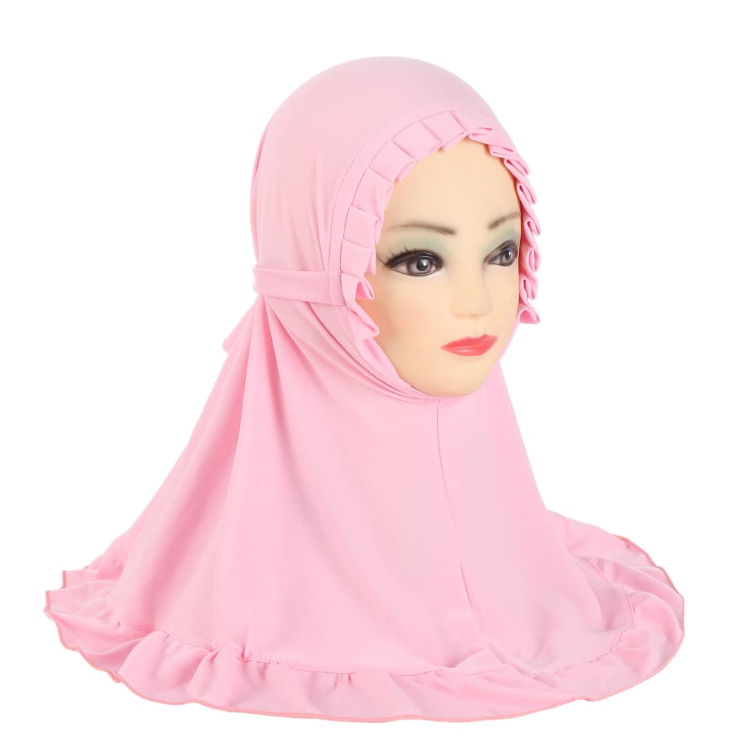 H364 حجاب رأس جميل للبنات 3-6 سنوات مع تجاعيد شال توربان كاب للأطفال المسلمين - 6