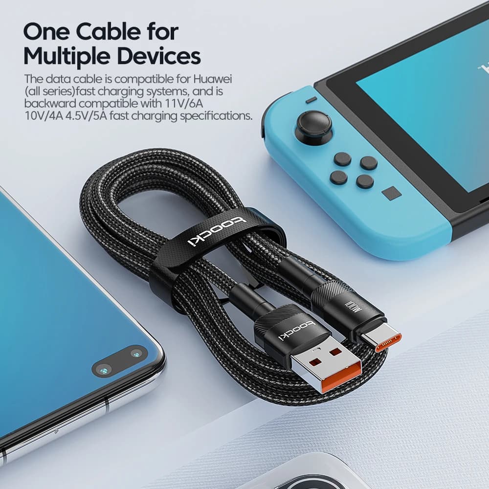 Toocki 6A USB إلى نوع C كابل لهواوي Xiaomi PD 100 واط شحن سريع شاحن USB C بيانات الحبل شحن سريع لسامسونج Oneplus - 3
