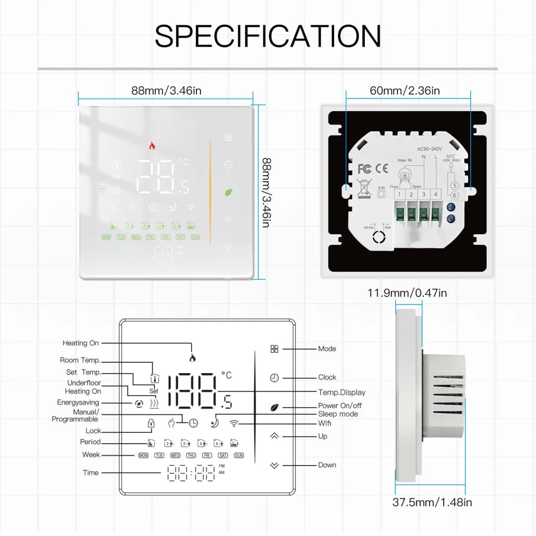 MOES Zigbee Thermostat Room Temperature Controller of Water/Electric Floor Heating Gas Boiler Humidity Tuya Work with Alex 5A16A - 6