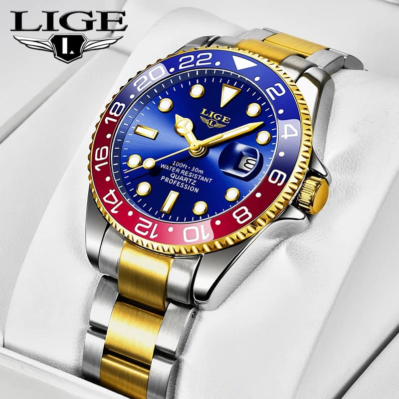 LIGE Top Brand Fashion Mens Watch Business Luxury Quartz Wristwatches Luminous Waterproof Steel Sports Watches Mens Gifts Reloj