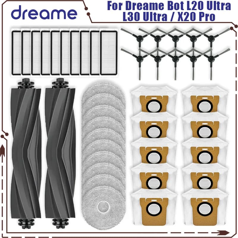 Dreame Bot L20 Ultra / L30 Ultra / X20 Pro Supplies Accessories Main Side Brush Mop Cloths Hepa Filter Dust Bags Parts