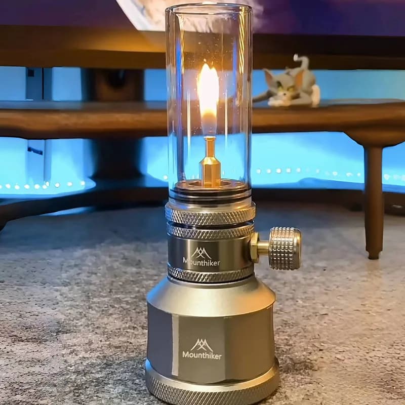 Camping Gas Lamp Portable Small Hanging Glass Gas Lantern Mini Empty Tank Optional - 2