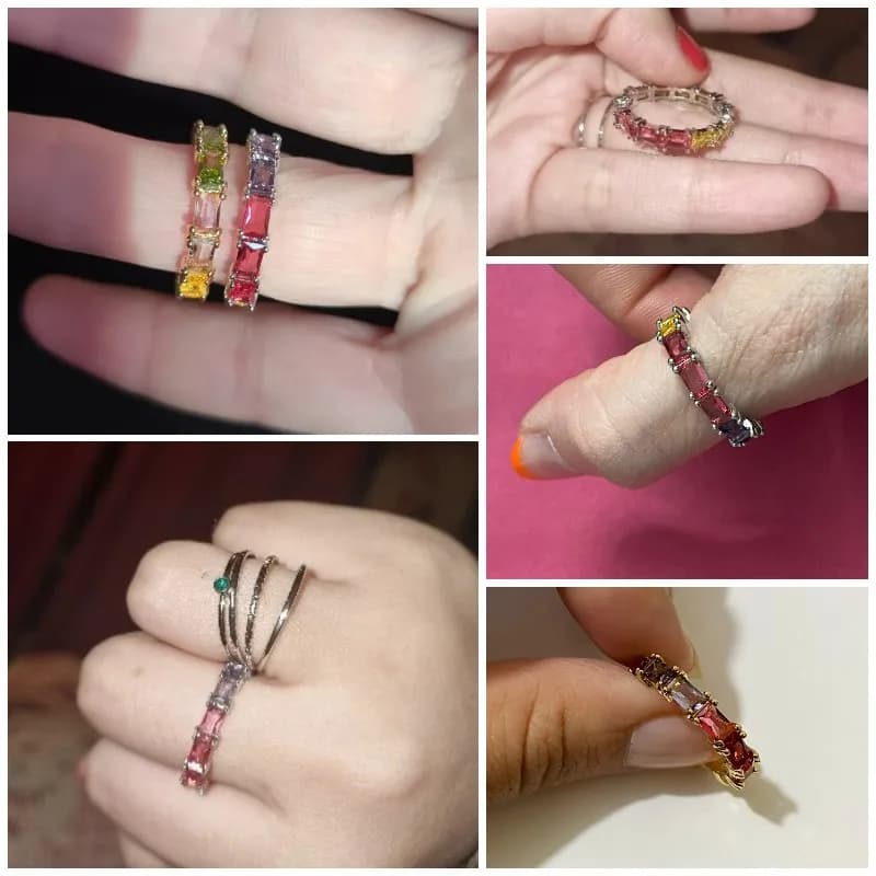 Huitan 5 Colors Shiny Cubic Zircon Women Rings Gold Color Female Daily Wear Stylish Colorful Rings Anniversary Lady Gift Jewelry - 4