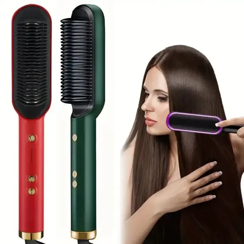 Electric PTC heat straightening brush One Step Hair Dryer 3 In 1 Ceramic Flat Iron Women Hair Straightener comb And Curling - 6