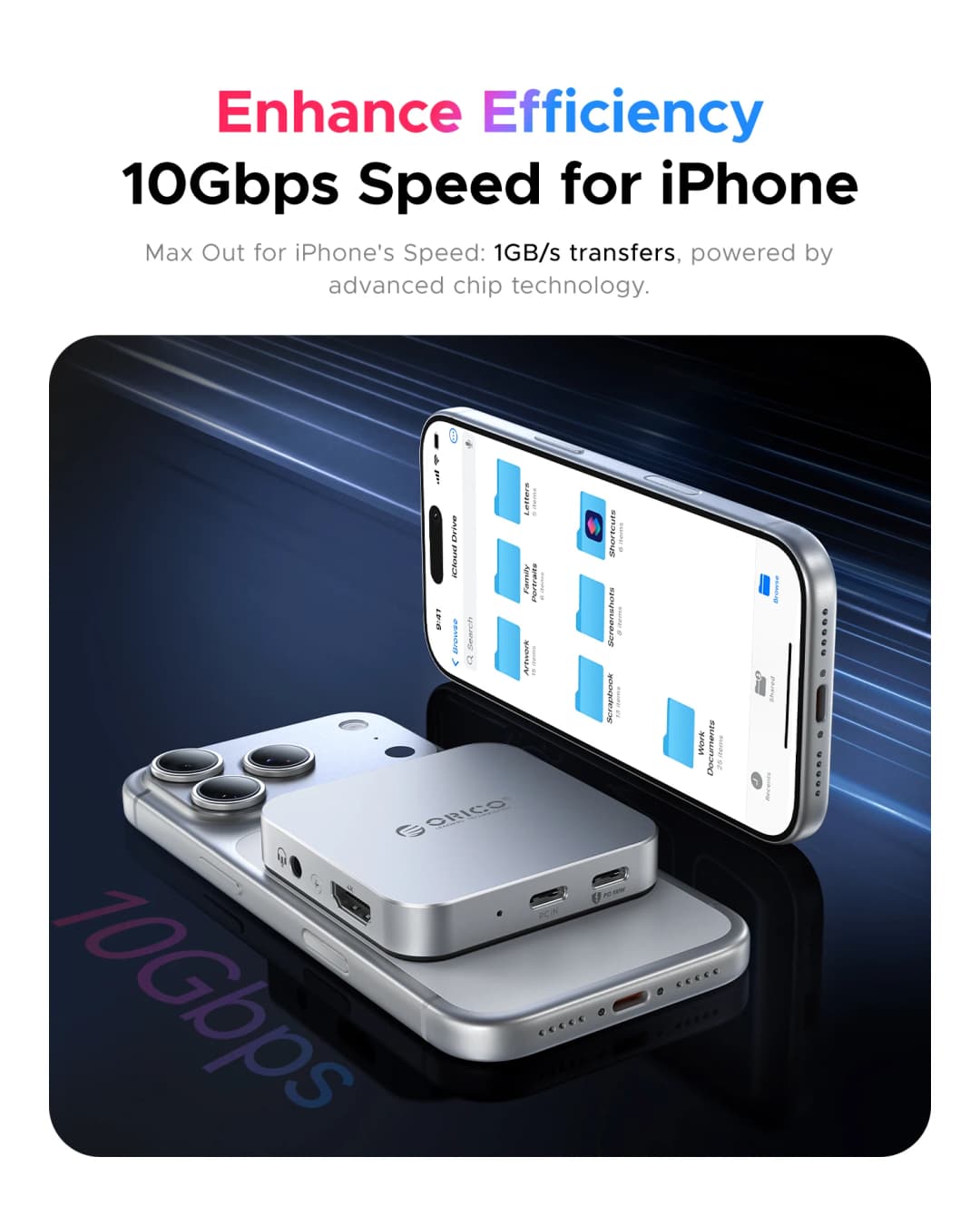 ORICO Magnetic M.2 2230 NVMe SSD Enclosure 10Gbps USB C Docking Station with 4K60HZ HDMI-COM SD/TF PD 100W Charger for iPhone 17 - 5