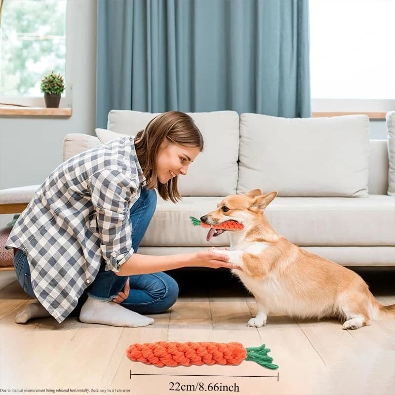 Carrot Dog Bite Rope Pet Dog Toy Safe Durable Braided Bite Dog Chew Toys Resistant Puppy Molar Cleaning Teeth Cotton Rope - 6