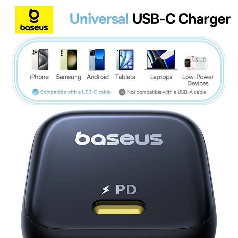 شاحن PD من Baseus بقوة 45 واط، متوافق مع آيفون 17 و16 و15 برو ماكس وسامسونج جالاكسي، شاحن سريع، شاحن GaN، شاحن USB C، شاحن هاتف محمول - 6
