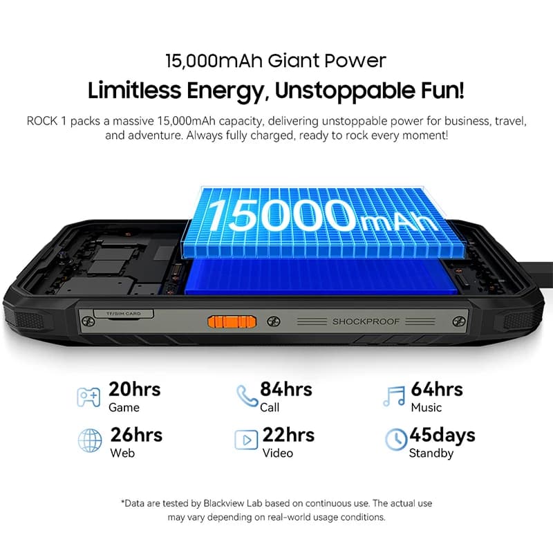 Blackview ROCK 1 AI Rugged Smartphone 6.56-inch 90Hz Display 256GB MediaTek Helio G81 Android 16 NFC Torch 15000mAh Cellphone - 4