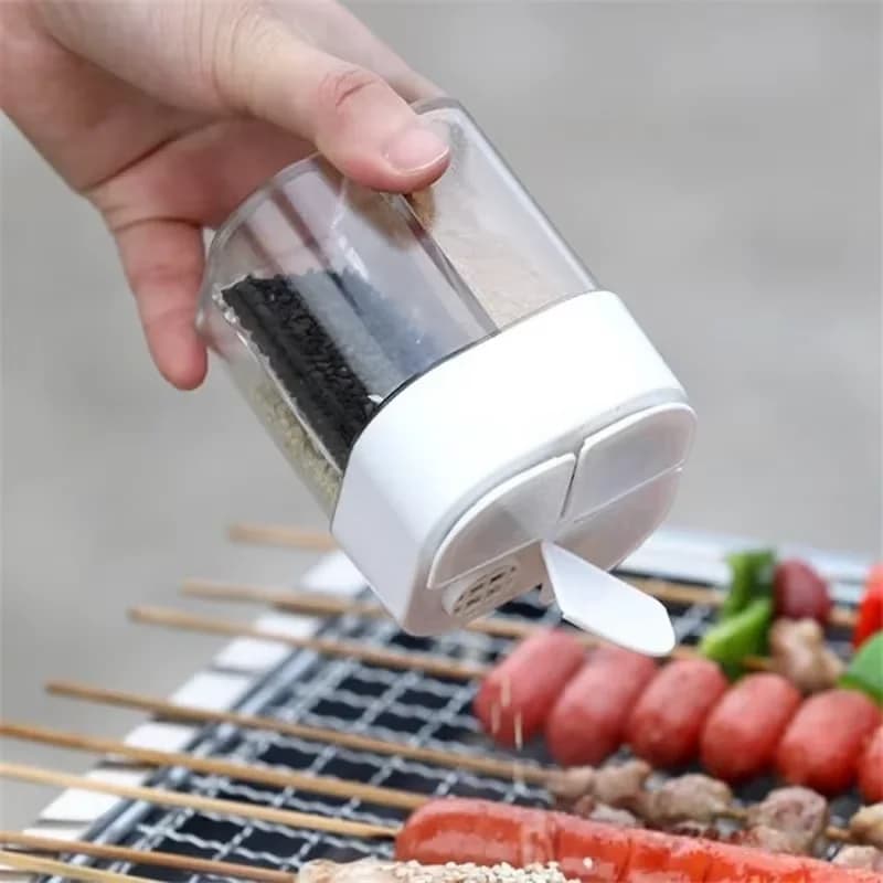 4 in 1 camping seasoning jar with lid transparent spice dispenser 4 compartment outdoor cooking barbecue salt and pepper shaker - 4