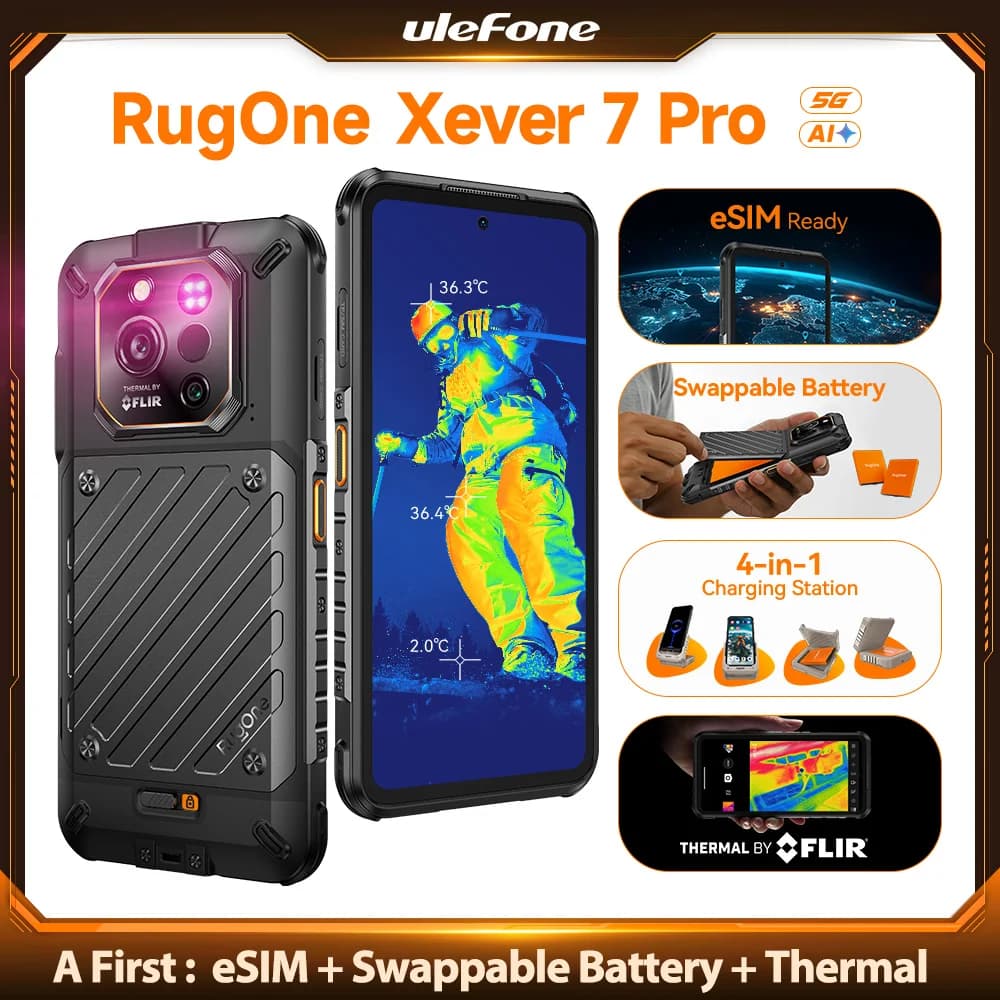 هاتف Ulefone RugOne Xever 7 Pro 5G المتين مع تصوير حراري بنظام أندرويد 15، ذاكرة 512 جيجابايت، رام 12 جيجابايت، شاشة AMOLED بمعدل تحديث 120 هرتز، NFC، بطارية 5500 مللي أمبير