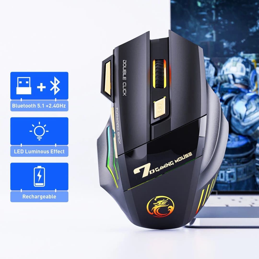 IMICE GW-X7 Wireless Gaming Mouse, 3200DPI Dual-Mode, 7 Programmable Keys, RGB Backlit Rechargeable - 6