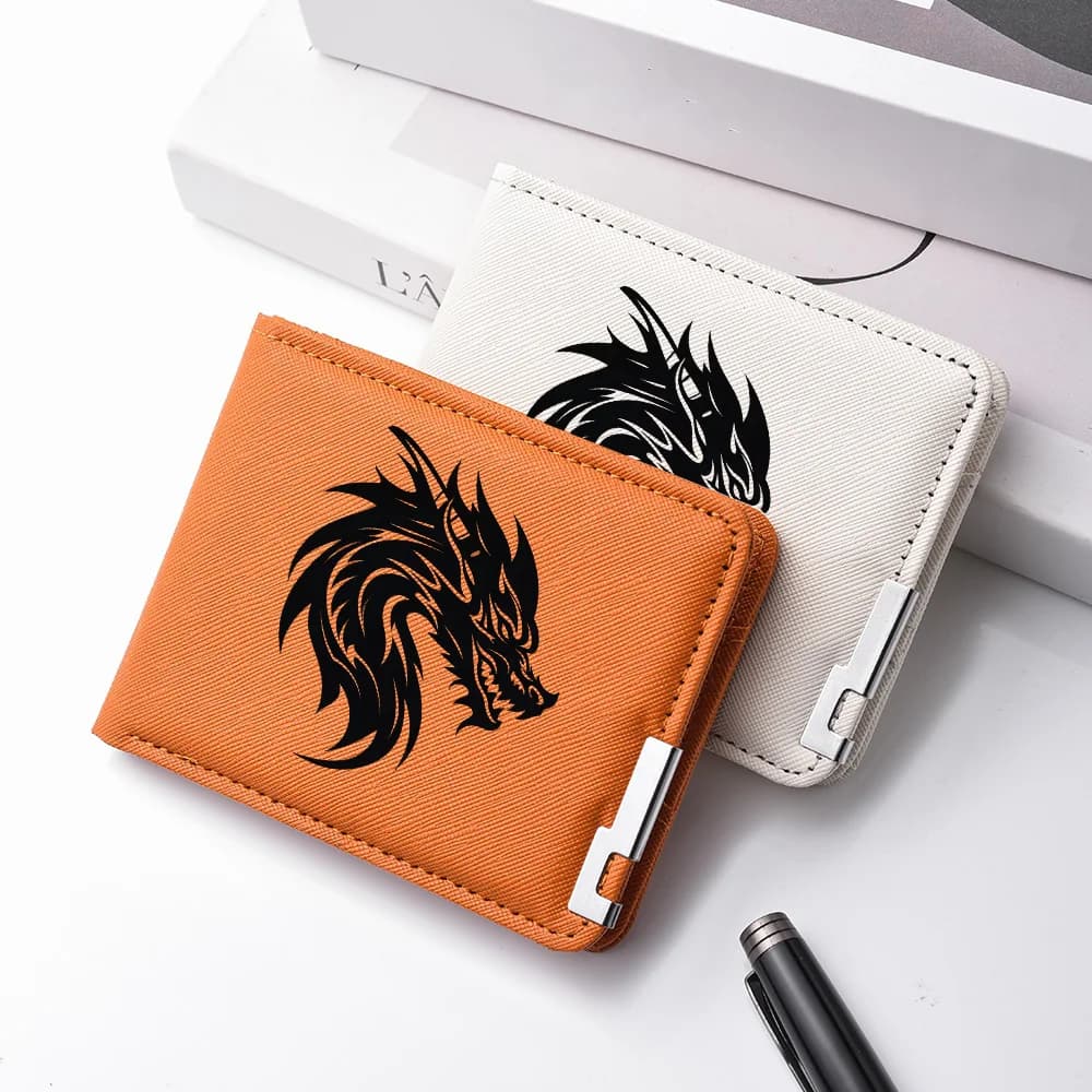Men's Short Wallet PU Leather with Personalized Dragon Head Pattern Multi-functional Credit Card Storage Wallet - 2