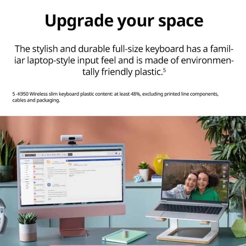 لوحة مفاتيح لوجيتك كيه950 لاسلكية، زر تبديل سهل، مستقبل يو إس بي لوجي بولت، اتصال بلوتوث - 5
