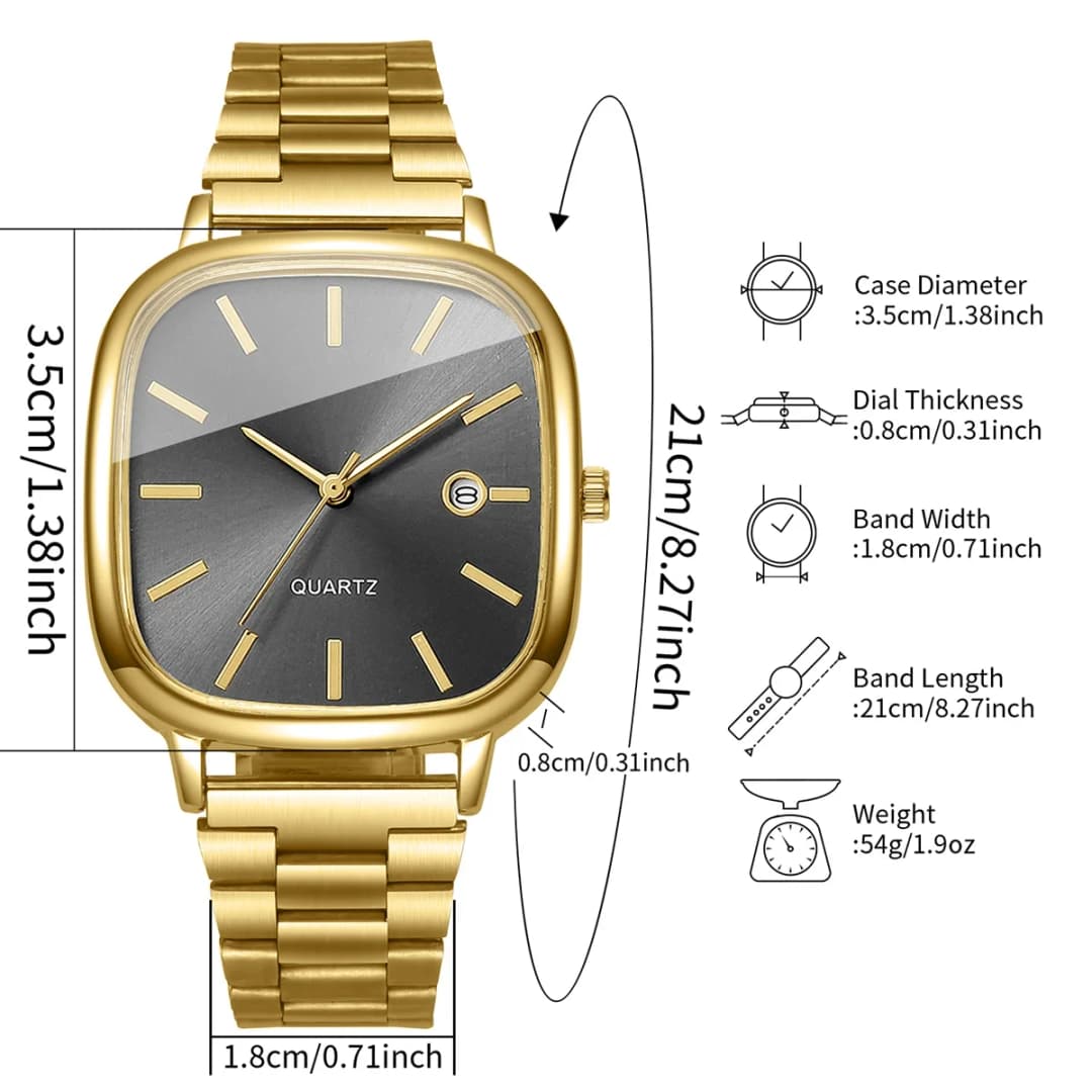 Fashion Square Men Calendar Business Watches Simple Silver Band Mens Quartz Wristwatch Clock Reloj Hombre（Without Box） - 6