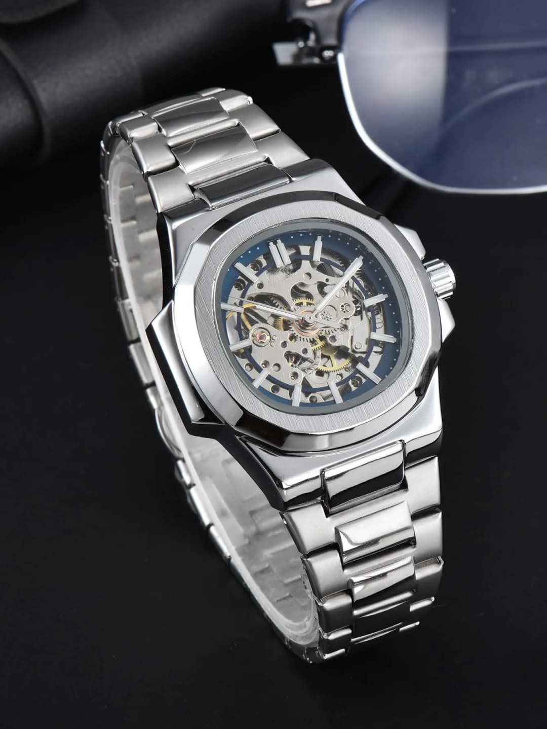 LONGLUX HOT SALE automatic mechanical men watch wholesale no logo waterproof skeleton business  stainless steel gift watch - 4