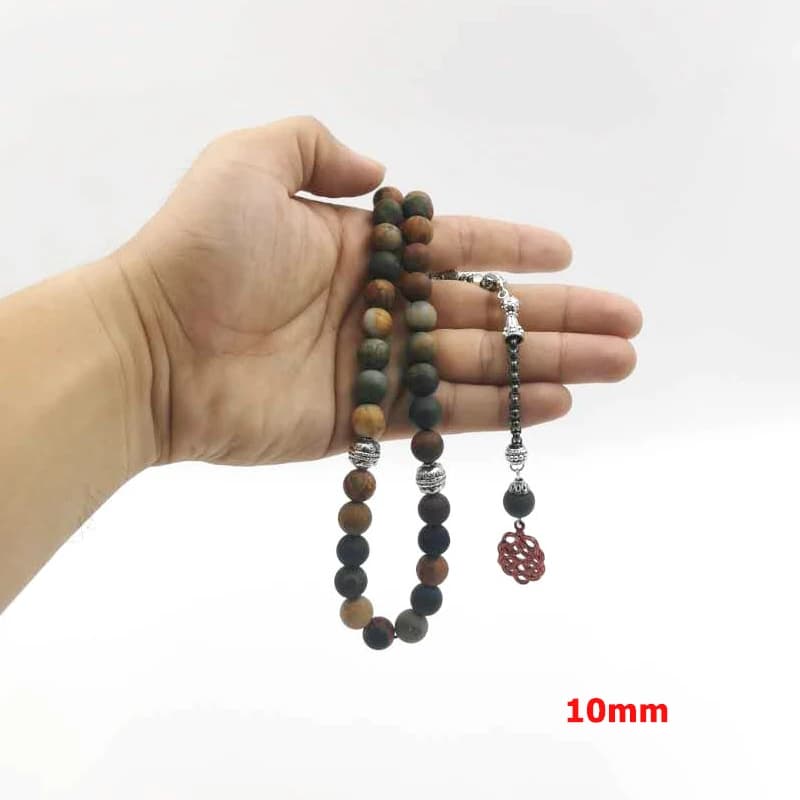 Tasbih Natural Jasper Red Picasso stone 33 beads bracelet muslim accessories Eid ADHA on hand islamic turkish jewelry - 5