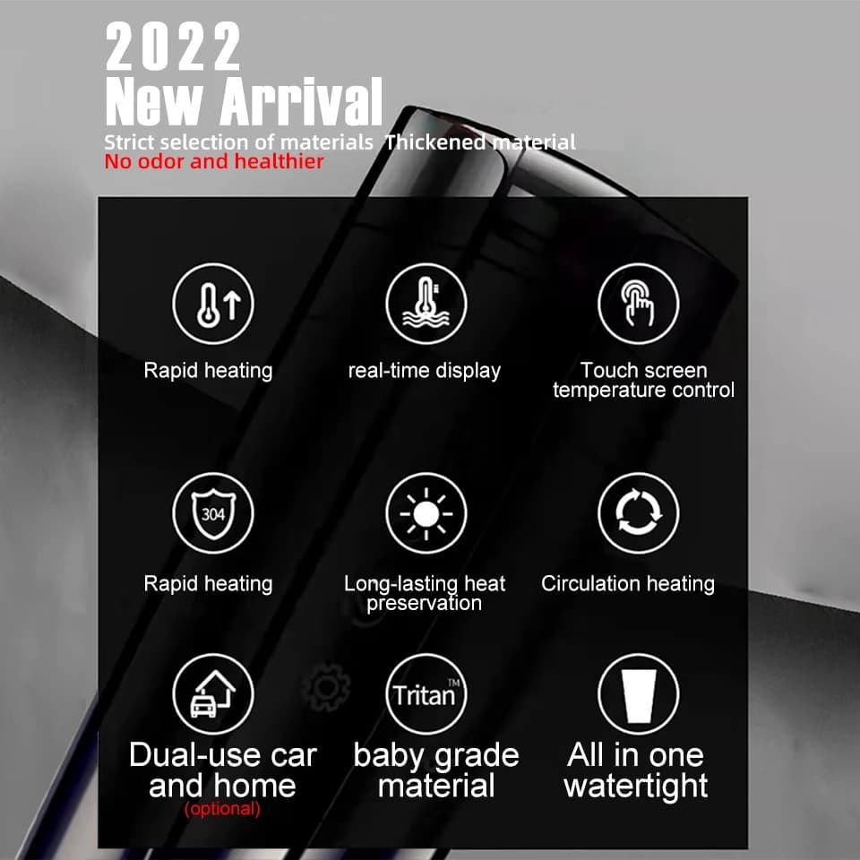 E-ACE 12V Portable Car Heating Cup 400ml Stainless Steel Touch screen Digital Display Water Warmer Bottle Thermos cup Car Kettle - 2