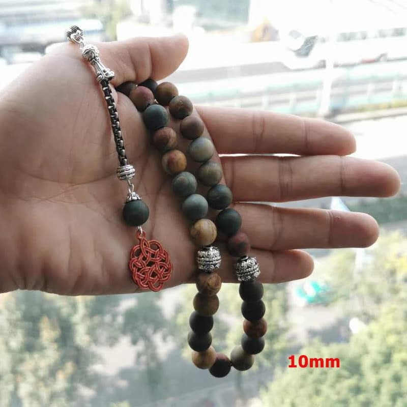 Tasbih Natural Jasper Red Picasso stone 33 beads bracelet muslim accessories Eid ADHA on hand islamic turkish jewelry - 4