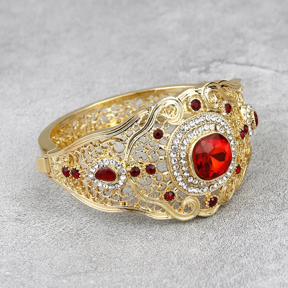 Sunspicems Chic Algeria Morocco Women Bangle 18K Gold Color Flower Bracelet Arabic Crystal Bride Bangle Wedding Jewelry Gift