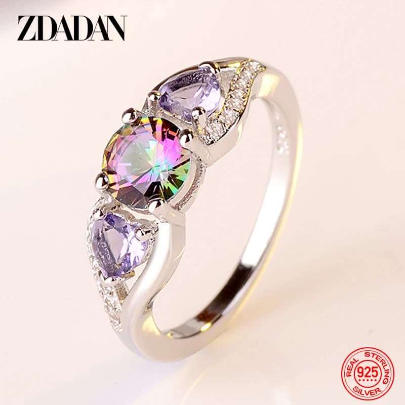 ZDADAN 925 Sterling Silver Heart Shaped Zircon Ring For Women Charm Wedding Jewelry