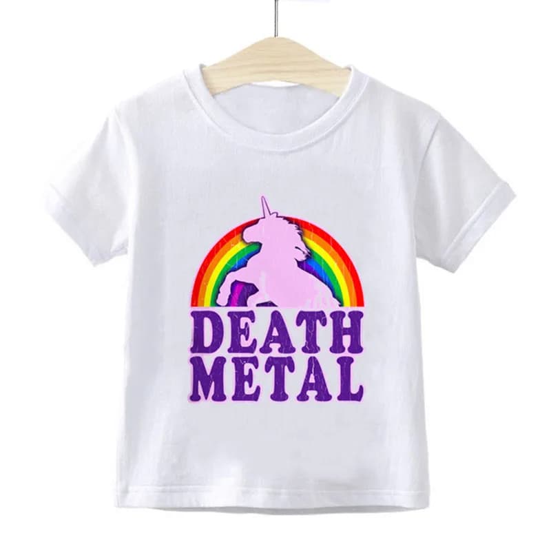 Kids Summer Girls & Boys T shirt Children Rainbow Unicorn Death Metal Cartoon Print T-shirt Casual Funny Baby Clothes