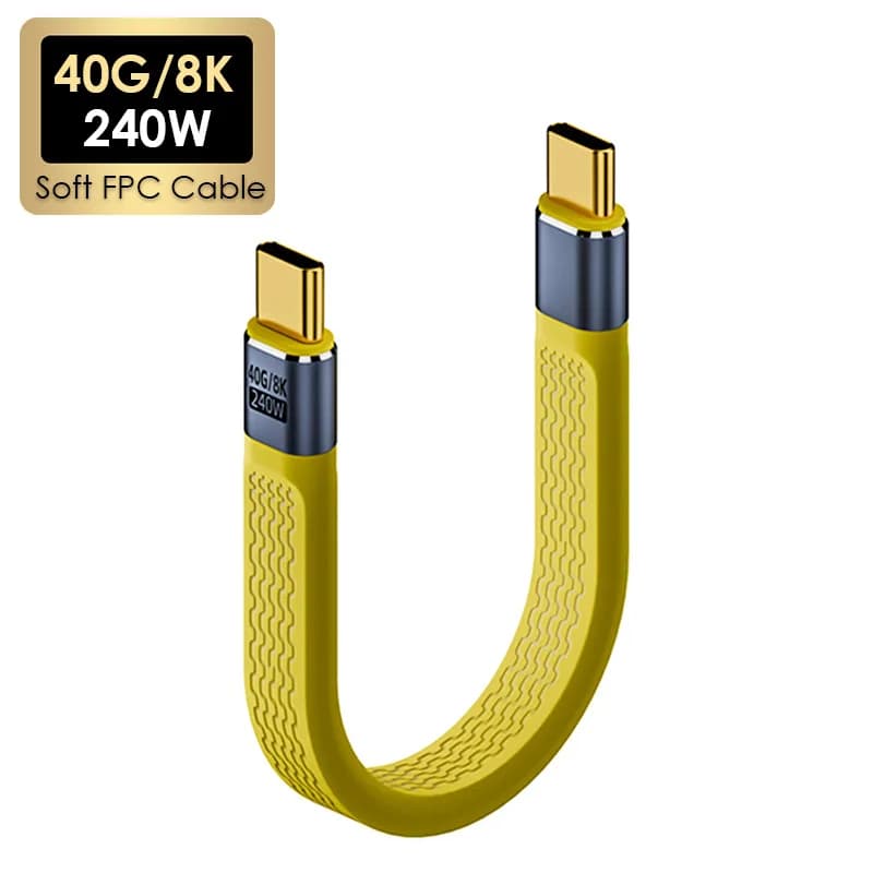 كابل قصير ناعم من النوع C إلى C من نوع USB 4 بسعة 40 جيجابت/ثانية ومزامنة بيانات 8K@60Hz وشحن PD بقدرة 240 واط لبنوك الطاقة SSD Pro Max 16