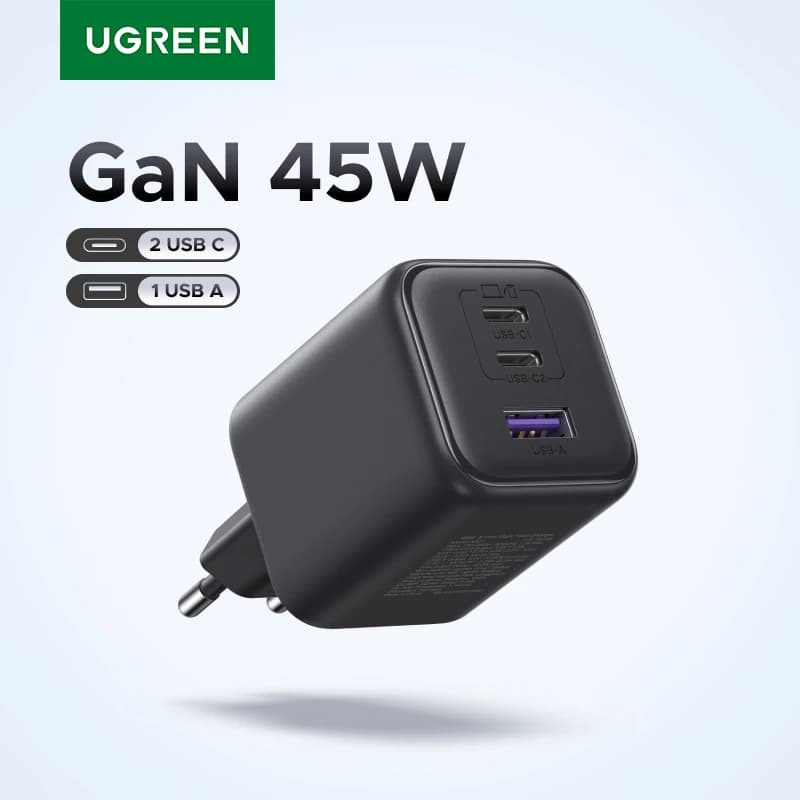 【قابس EU】 شاحن UGREEN 45 واط/30 واط/25 واط/20 واط GaN PD3.0 PPS QC3.0 شاحن USB C سريع لجهاز iPhone 17 و16 و15 ProMax وSamsung S25 وiPad Air