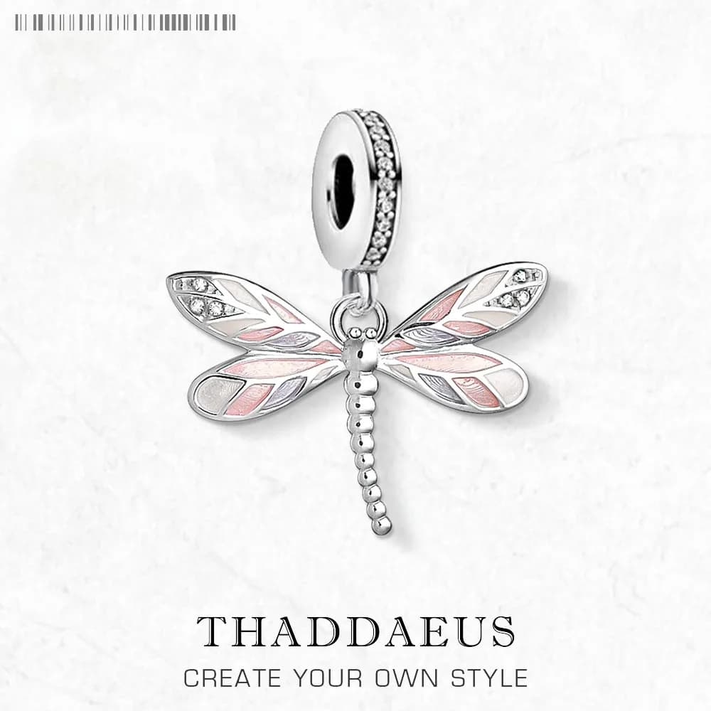 Colourful Dragonfly Original 925 Sterling Silver Dangle Charm Pendant Women Fine Jewelry