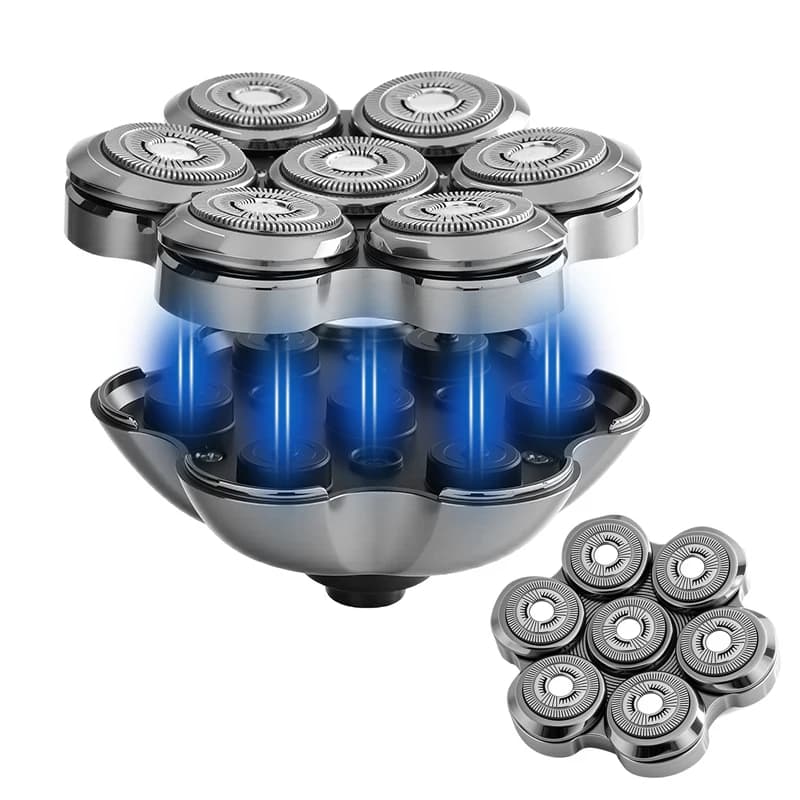 رأس حلاقة كهربائية قابل للاستبدال بامتصاص مغناطيسي بشفرة عائمة 7D مع شبكة سكين مزدوجة ورأس حلاقة واجهة مشتركة احتياطي