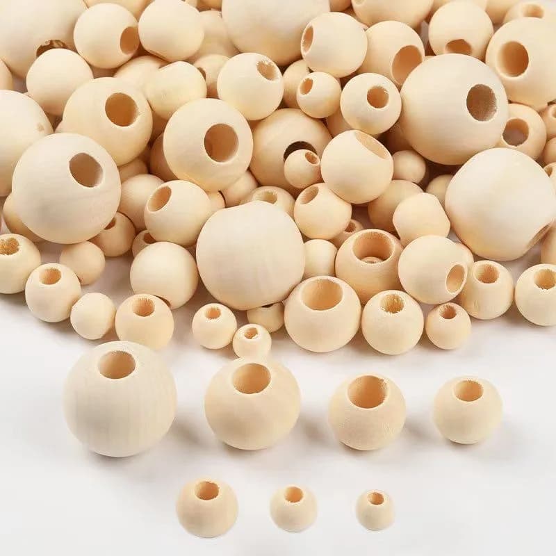 30-500 حبة خشبية طبيعية 5-20 مم، خرز دائري بحفرة كبيرة خالي من الرصاص، لصنع المجوهرات والحرف اليدوية