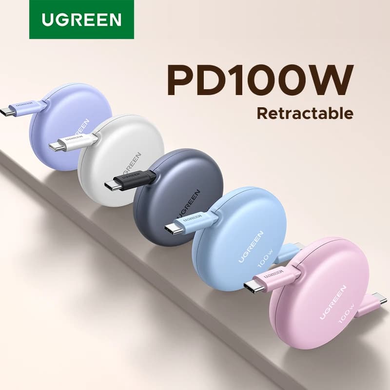 UGREEN Retractable PD 100W USB C to USB C Cable for iPhone 17 16 15 iPad MacBook Fast Charging Data Cord Type C Charger Cable