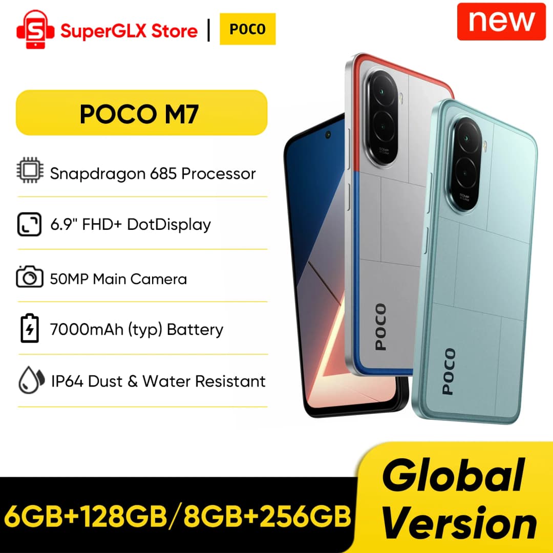 New POCO M7 Global Version Smartphone Snapdragon 685 6.9" 144Hz FHD+ DotDisplay 50MP 7000mAh 33W Fast Charging NFC