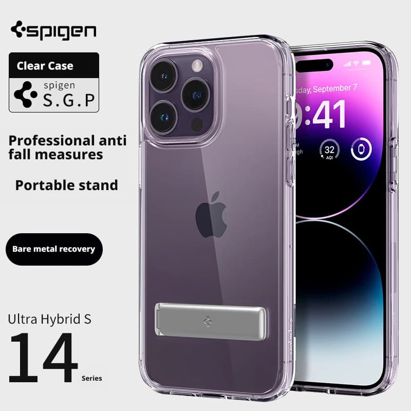 Luxury Spigen Ultra Hybrid Transparent Case For iPhone 17 Air 12 13 14 15 16 17 Pro Max Folding Bracket Stand Protective Cover