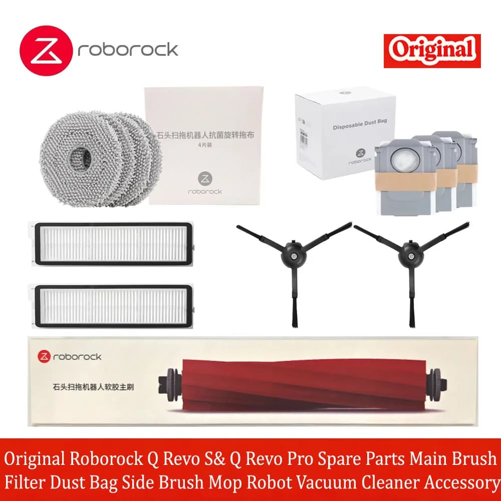 قطع غيار أصلية Roborock Q Revo S & Q Revo Pro فرشاة رئيسية فلتر كيس غبار فرشاة جانبية ممسحة إكسسوارات روبوت تنظيف الأرضيات