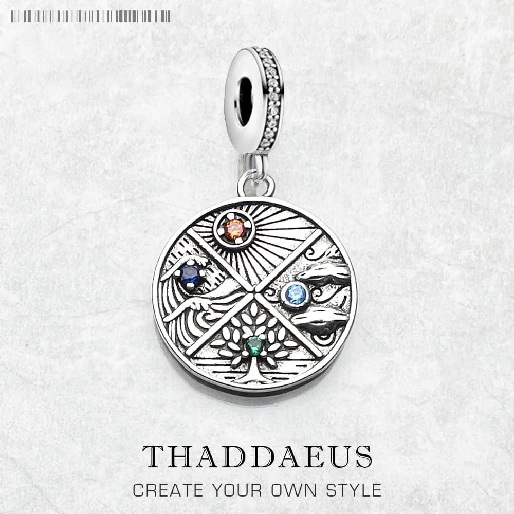Earth, Water, Air, Fire Elements 925 Sterling Silver Dangle Charm Pendant Women Men Fine Jewelry