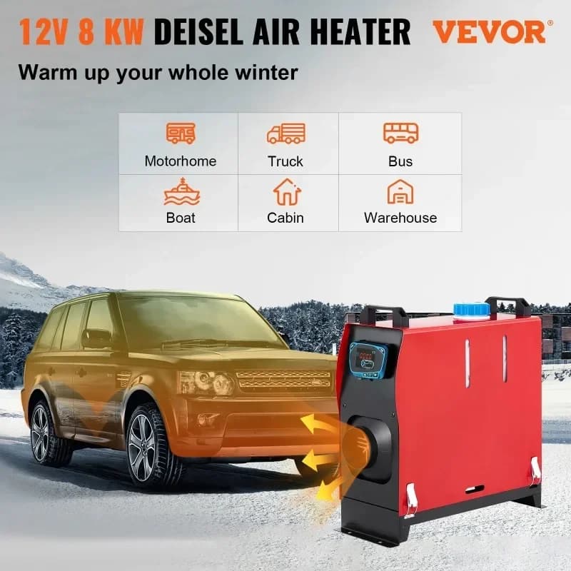 سخان انتظار VEVOR 8KW 12V سخان هواء سيارة متكامل مع شاشة LCD للحافلات والمقطورات والقوارب وصندوق السيارة تدفئة المركبات